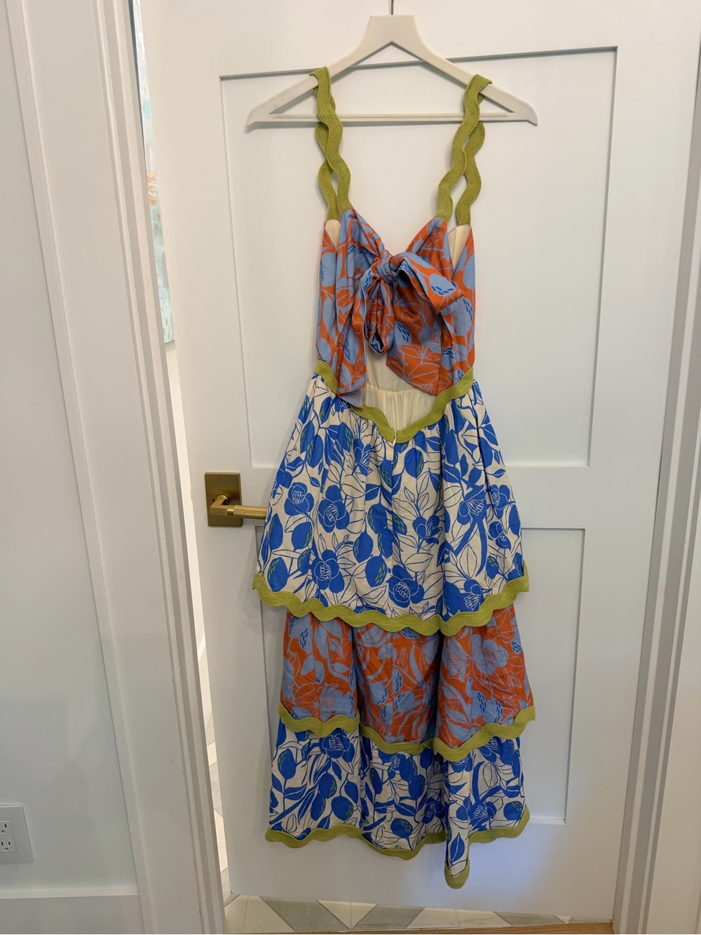 FARM Rio for Anthropologie - blue Coral & White Tiered Floral Midi Dress - Picture 4 of 5